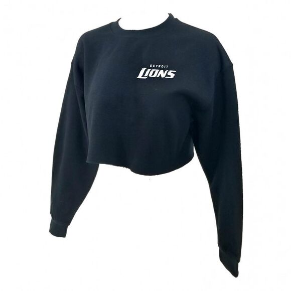 DETROIT LIONS Double Script Logo BLACK Cropped Crop Top Crewneck Sweatshirt y2k - Picture 3 of 6